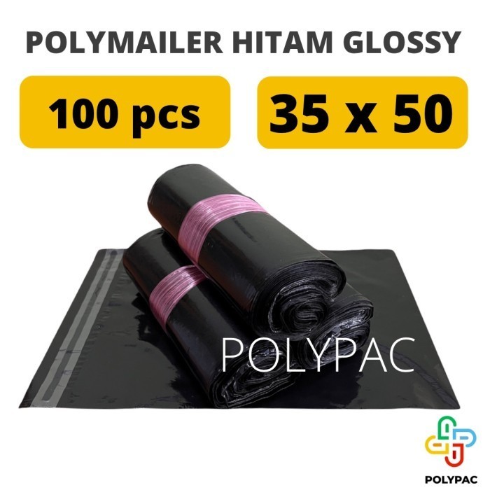 

Terlaris Polymailer HITAM GLOSSY [35x50] isi 100 pc - Polymailer Hitam Premium SALE