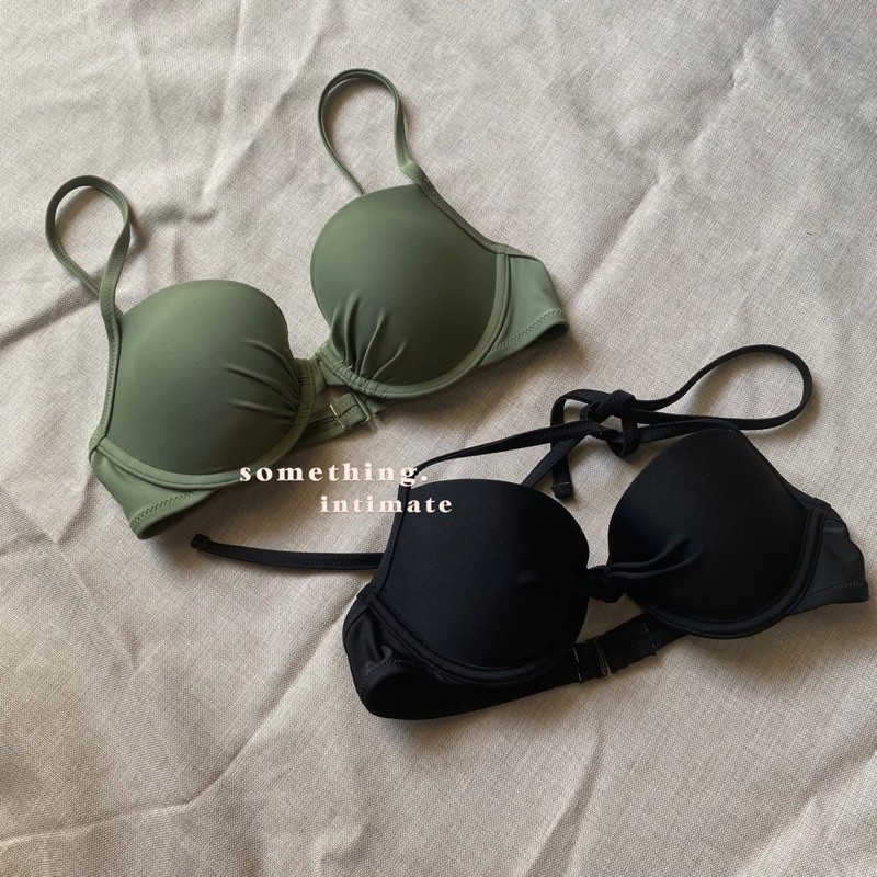 H&M / Aerie Pushup / Lightly Lined Underwire Bikini Top Sage And Black / Swimsuit Monokini Pushup