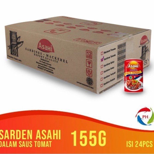 

+++++] [1Karton = 24 Kaleng @155gram] Sarden Asahi Tomat Sardines Mackerel