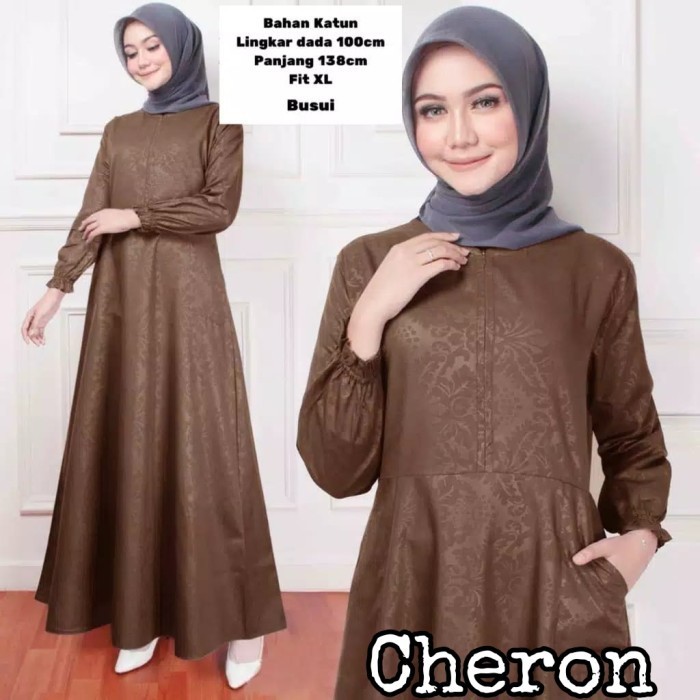 Gamis Dewasa CHERON 18697 - BAJU MUSLIM MAXI DRES GAMIS WANITA DEWASA LEBARAN 2021 - Brown