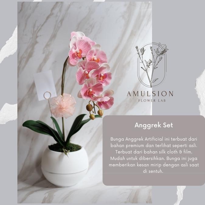 Bunga Anggrek Artificial Premium Import Latex Set Dengan Pot Bola