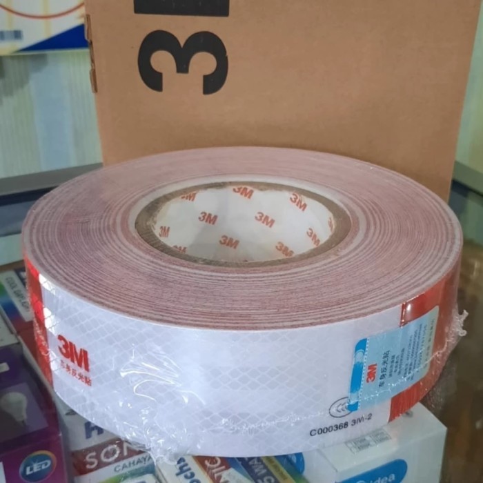 stiker reflector 3m merah putih 5 cm x 45m -skotlet reflective 3m