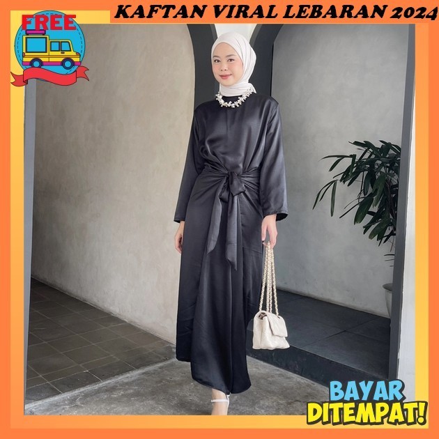 Kaftan Lebaran Mewah Premium Satin Bju Kain Pkaian Gamis Klelawar Dress Korean Style Muslim Remaja K