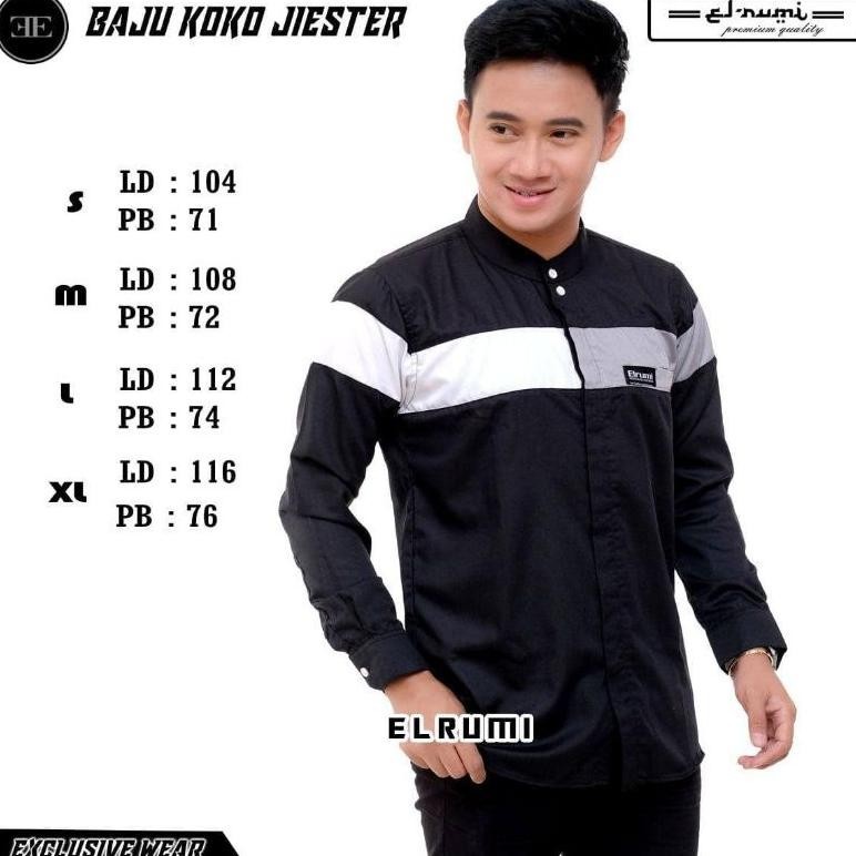 OIU Baju Koko Pria Lengan Panjang Original Hilwa Motif Qynang Warna Putih KombinasiKoko Qynang - Baj