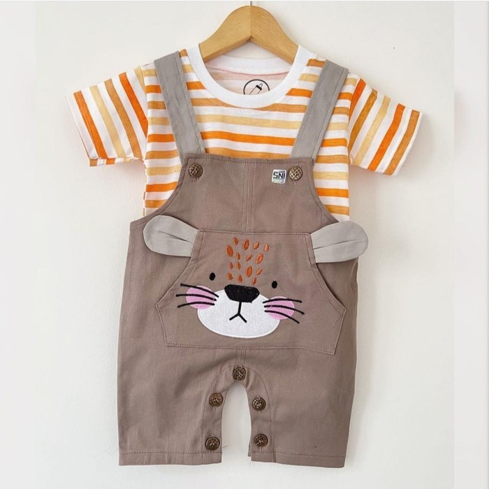 Setelan Baju Overall Anak Bayi Laki Laki Baby Newborn Lucu Lion Set