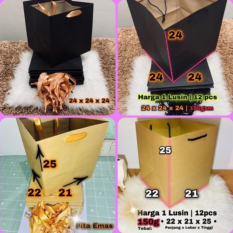 

Promo Kilat" paper bag kotak nasi box cake kue brownies donat cookies paperbag tumpeng toples SEMUA UKURAN / HARGA PER LUSIN ( 12Pcs ) ||