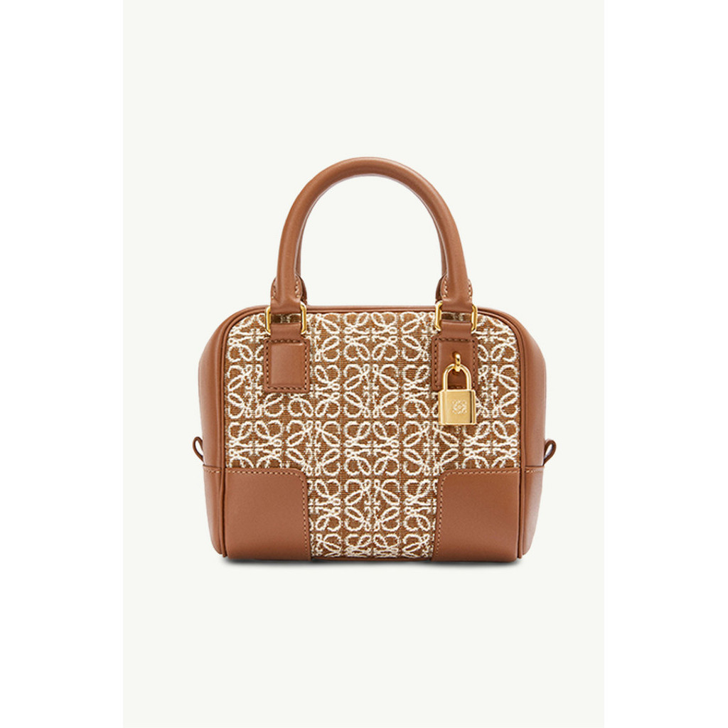 LOEWE Amazona 16 Anagram Square Bag in Tan/Pecan Jacquard x Calfskin