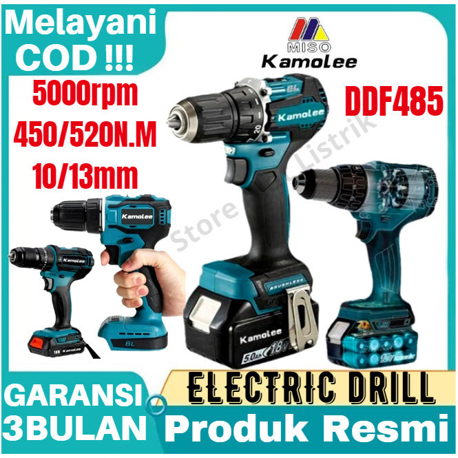 BOR LISTRIK CORDLESS IMPACT DRILL-KAMOLEE DDF485 TORSI MAX 450N.M