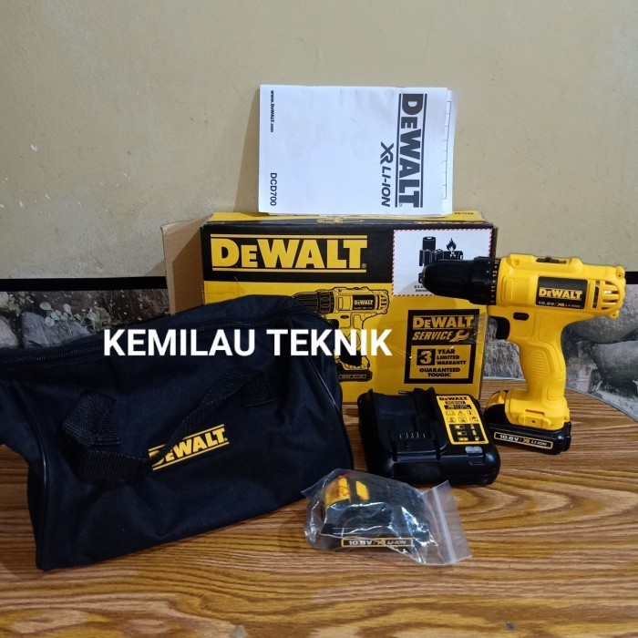 MESIN BOR CORDLESS DRILL DRIVER DEWALT BATERAI DCD700C2 10.8V DCD700
