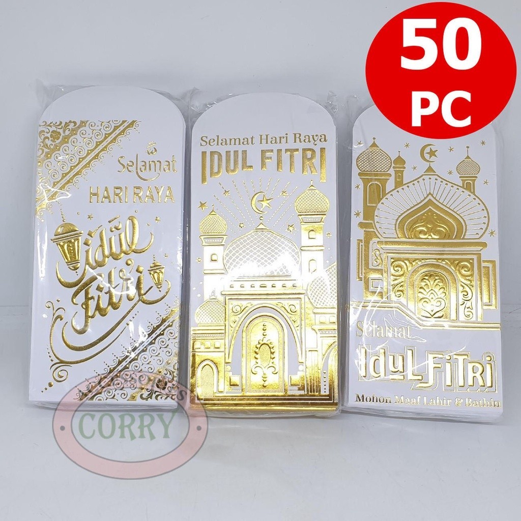 

Angpao Idul Fitri Lebaran Isi 50 Mewah 17 Cm Bulk Amplop Uang Putih Embos Emas Mengkilap