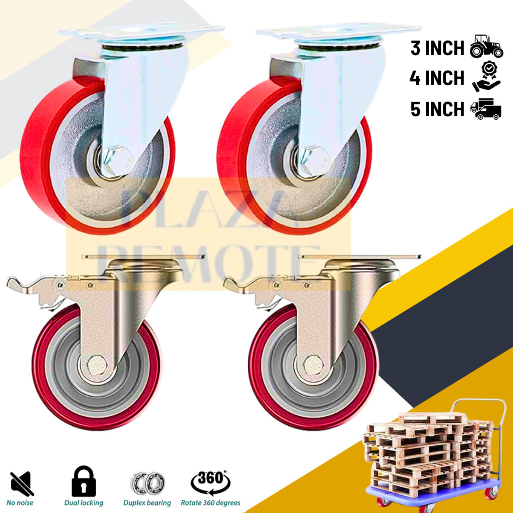 Roda Troly Heavy Duty Set 3 4 5 Inch Iron Caster Full Besi Beban Berat Up To 400 Kg