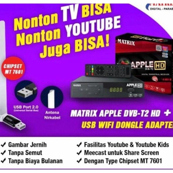 Berkualitas| Antena TV Digital + Set Top Box Matrix Apple