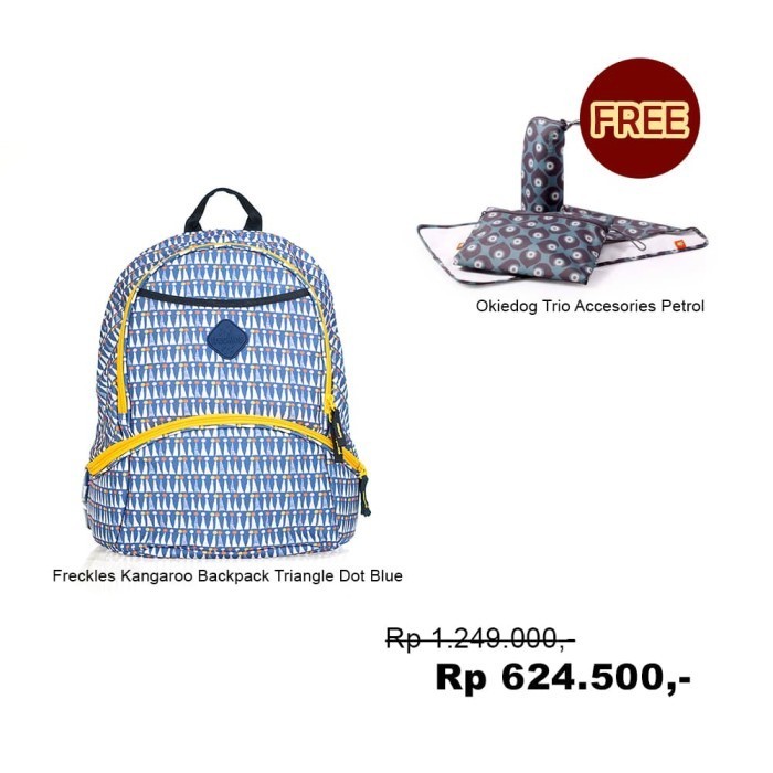 Okiedog Freckles Kangaroo Bag Triangle Blue Free Trio Acc DamaskPetrol