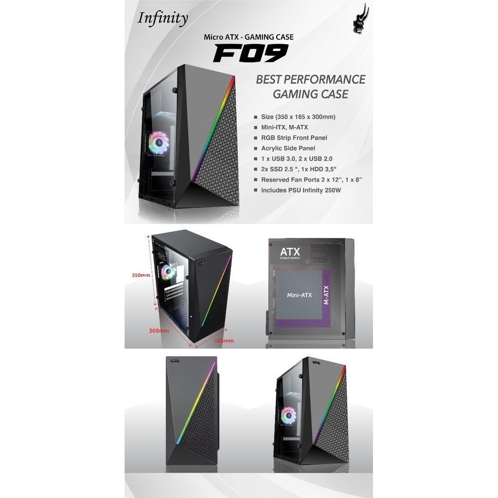 Casing Gaming Infinity Inf 09 F09 Psu 250 Watt Non Fan