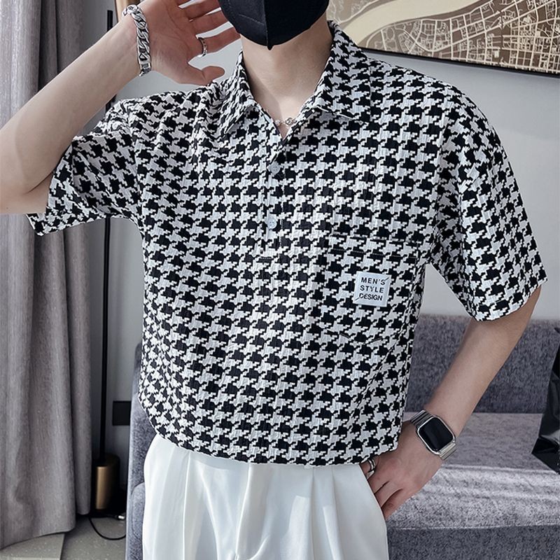 Kemeja Lengan Pendek Houndstooth, Kemeja Lengan Setengah Baru
