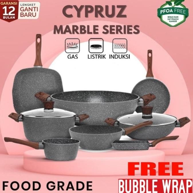 Cypruz Fry Pan Marble Anti Lengket Sauce Pan Fry Wok Panci Induksi