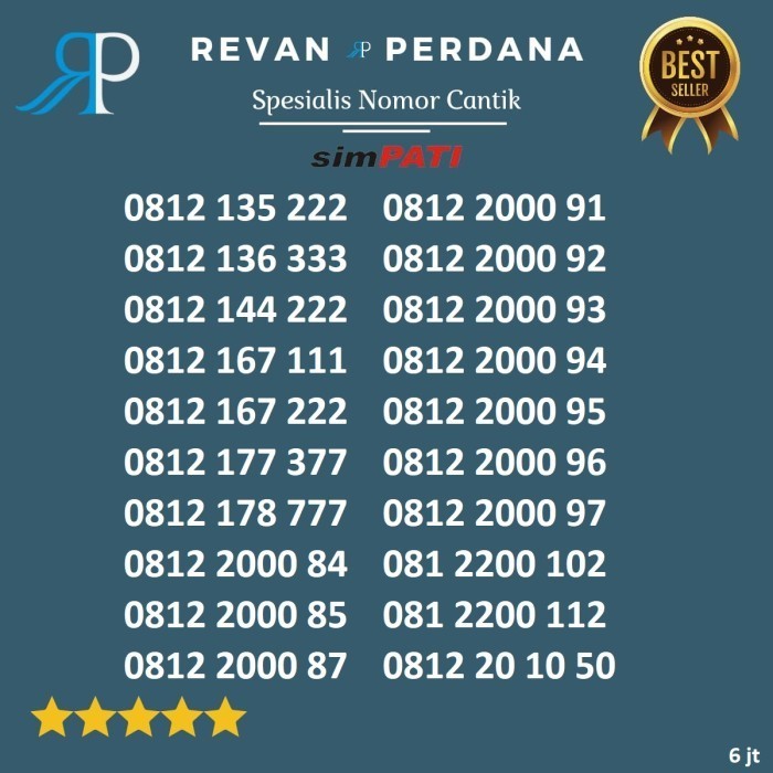 Nomor cantik simpati 10 digit telkomsel 4g 5g triple 000 rvb034