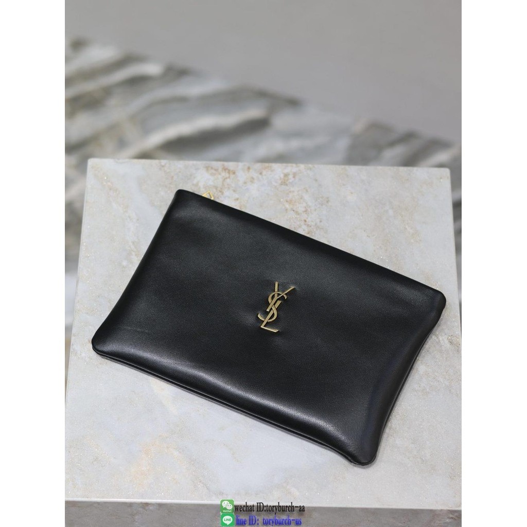 YSL envelope business document smartphone holder cosmetic pouch clutch in calfskin