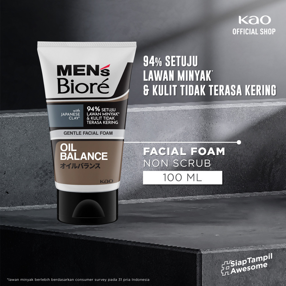 Men's Biore Non Scrub Sabun Muka Pria Untuk Kulit Berminyak Oil Balance Japanese Clay 100 gr - Facia