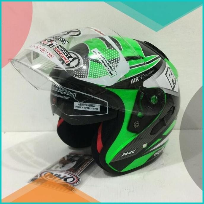 HELM NHK R1 DOUBLE VISOR MOTIF GIGA GREEN FLUORECENT HIJAU STABILO FLO