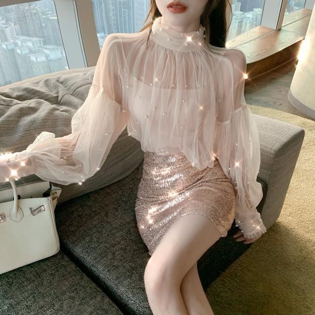 Baju Dalaman Renda Seksi, Baju Payet Seksi, Baju Renda, Baju Bottoming Lengan Panjang, Lentera Peri 