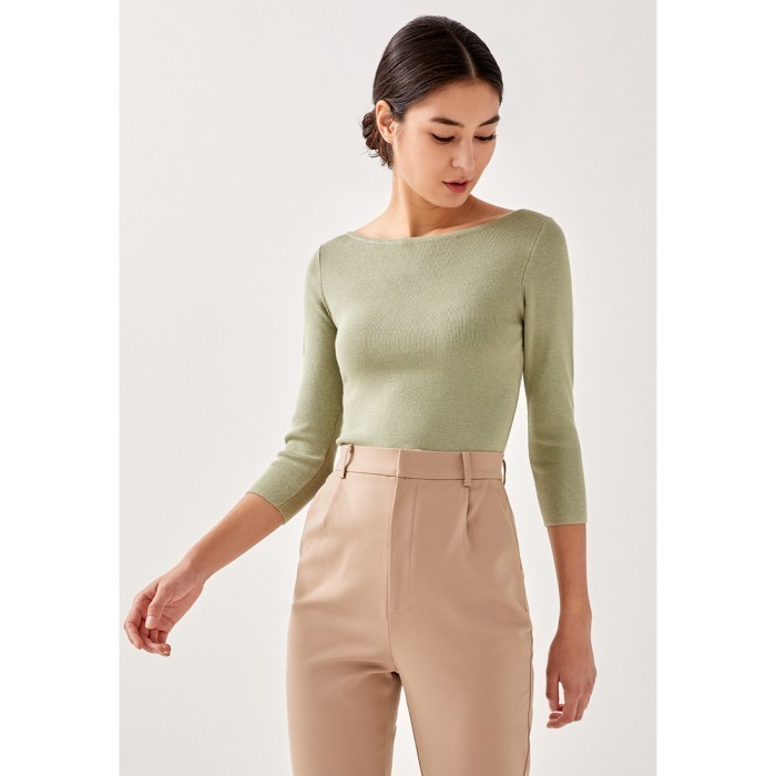 Dalina Boat Neck Knit Top - Dusty Green