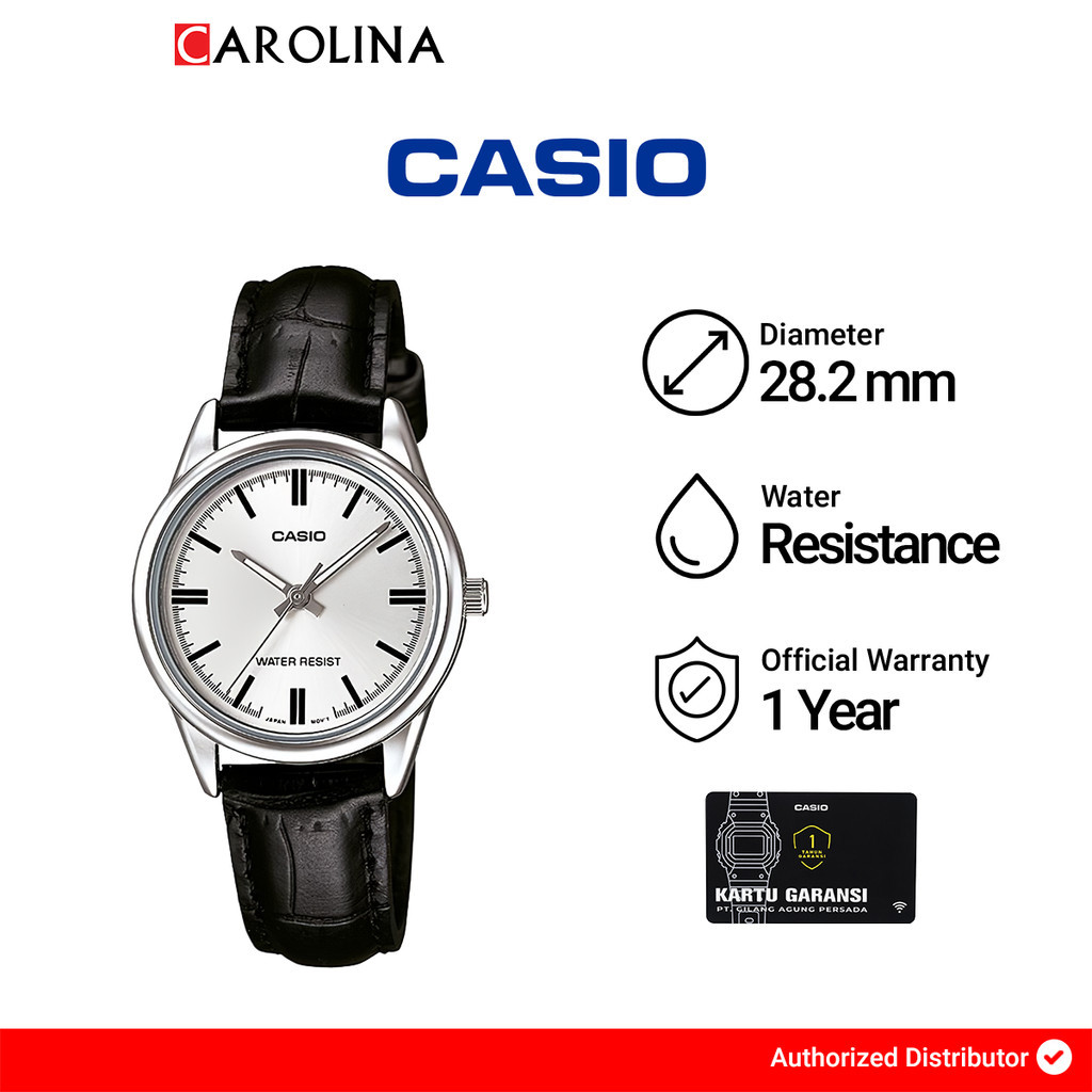 Jam Tangan Wanita CASIO LTP-V005L-7A Black Dial Black Leather Band