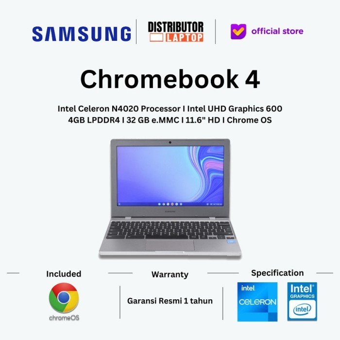 Laptop Murah Samsung Chromebook 4 Celeron 32Gb 4Gb 11"6 Hd Resmi Sein