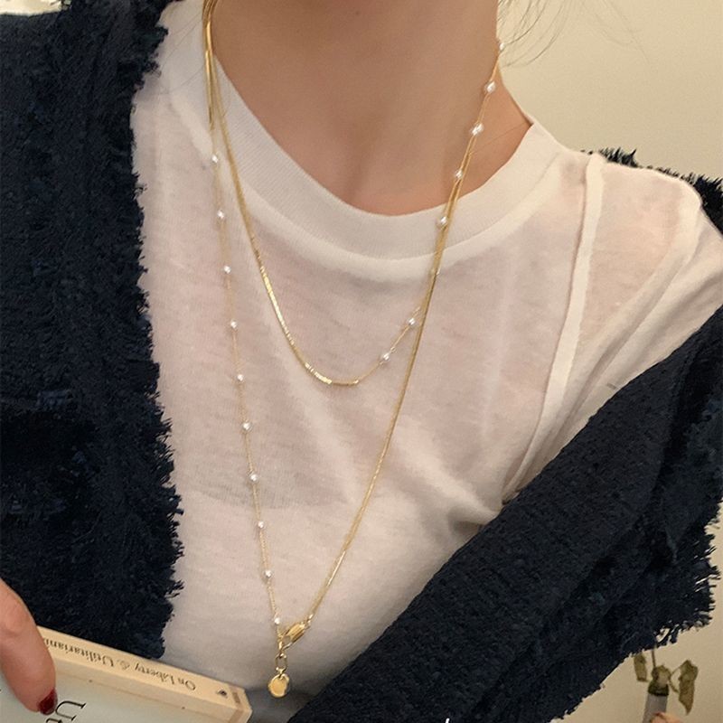 Double-Layer Pearl Snake Bone Necklace