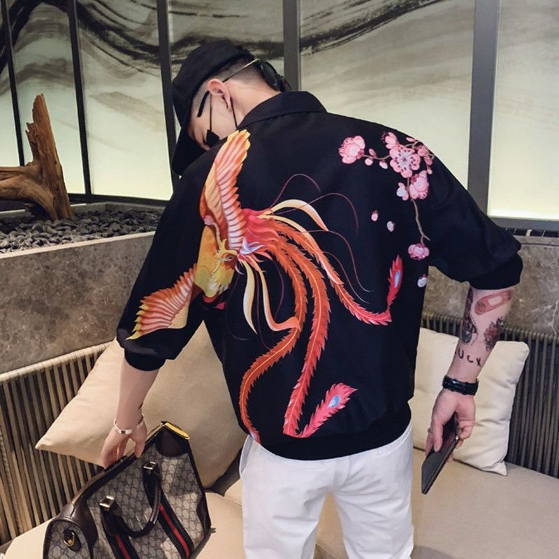 Kemeja Lengan Pendek Pria, Kemeja Bercetak Setengah Lengan Pendek Gaya Korea Modis Lengan Setengah M