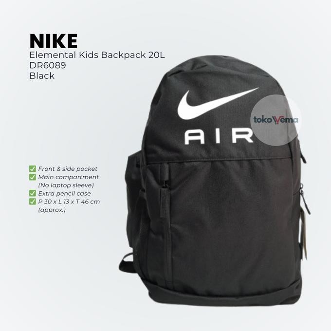 TAS RANSEL ANAK NIKE ORIGINAL ELEMENTAL KIDS BP 20L DR6089 (BLACK) RADITPUTRA33