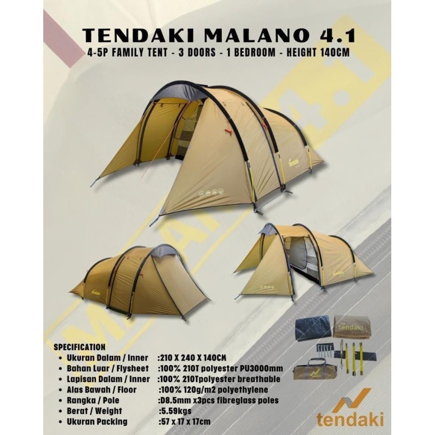 Tendaki Malano 4.1 dan Malano 4.1H tenda kemping keluarga family tent