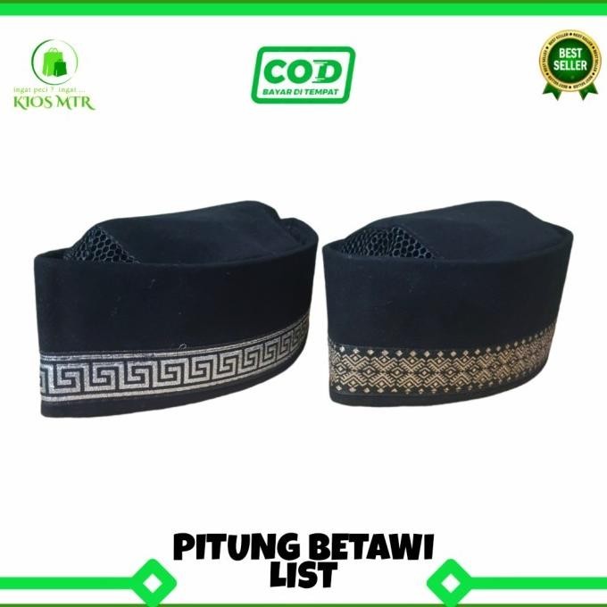 Peci Pitung Betawi hitam bludru motif list renda murah kopiah songkok merciermisimontu