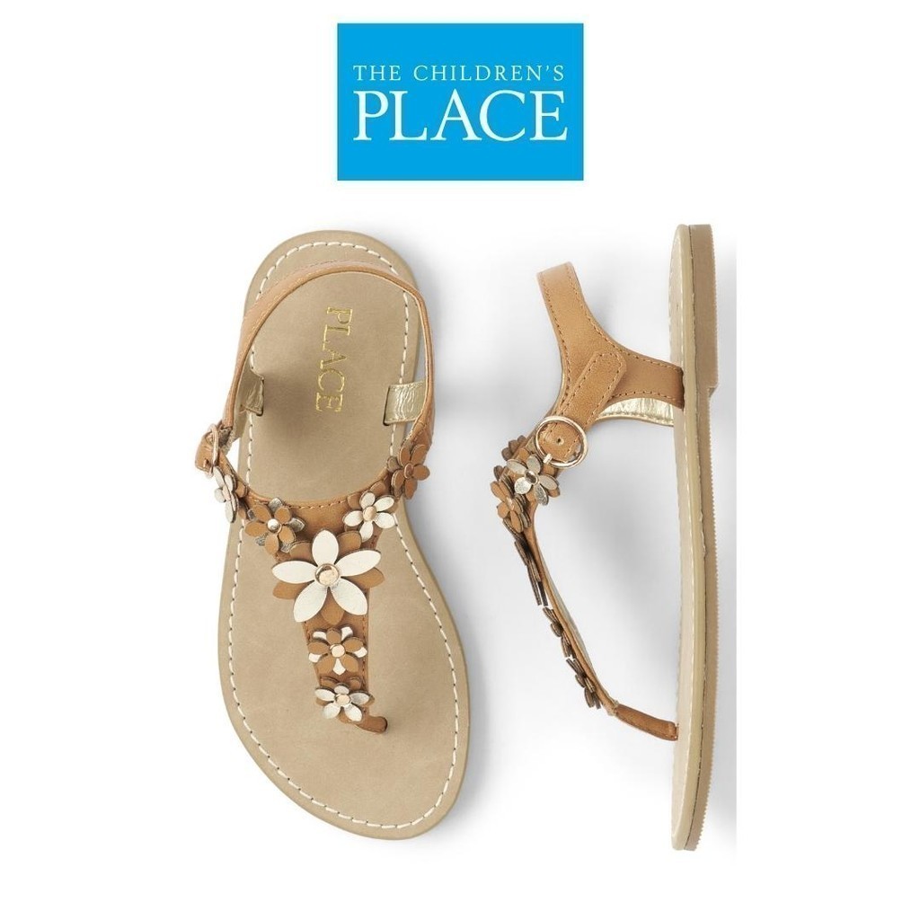 Girls Flower T-Strap Sandals - Sepatu Sandal Anak Perempuan (Coklat)