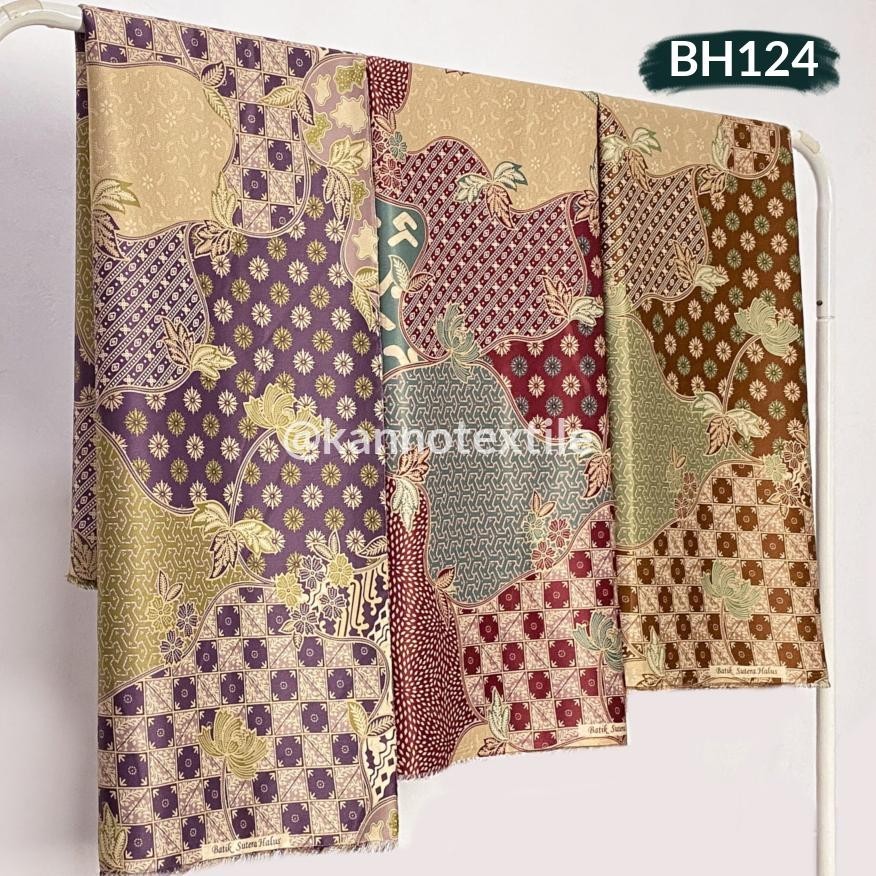Baru Kain Batik Halus Semi Sutra Bh124 Motif Abstrak Warna Ungu/Marun/Gold Terbaik