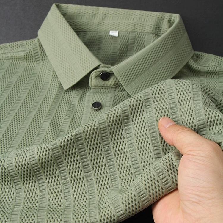 Men's Ice Silk Short SleeveTShirt LapelPOLOShirt Mesh Hollow out Quick-Drying Breathable