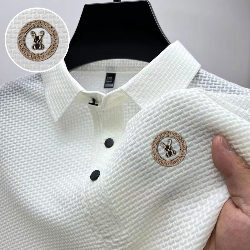 Fashion Ice Silk Short Sleeve MenTShirt Collar Solid ColorPOLOShirt Men's Half-Sleeve Top