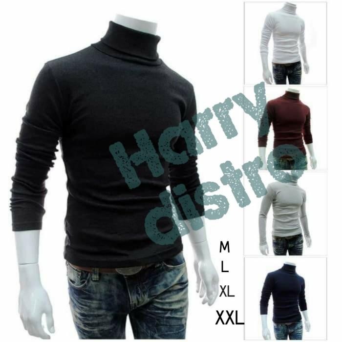 BISA COD - KAOS POLOS LEHER TURTLENECK KAOS PRIA KOREA KAOS PANJANG LEHER TINGGI