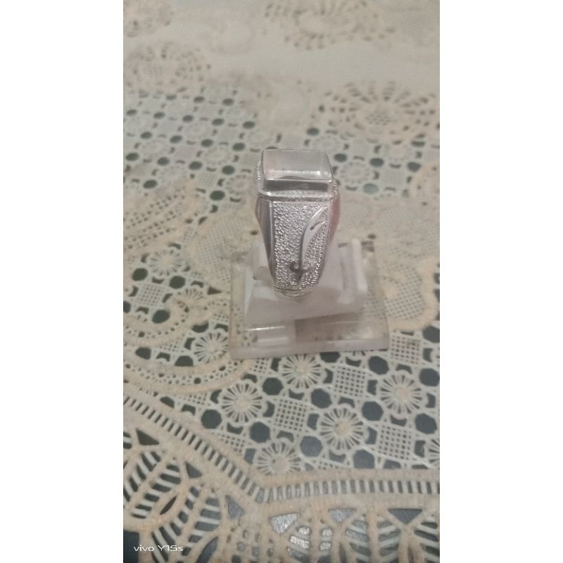 emban cincin perak 925 handmade motif pedang untuk batu kotak kecil sedia tanam atau catokan