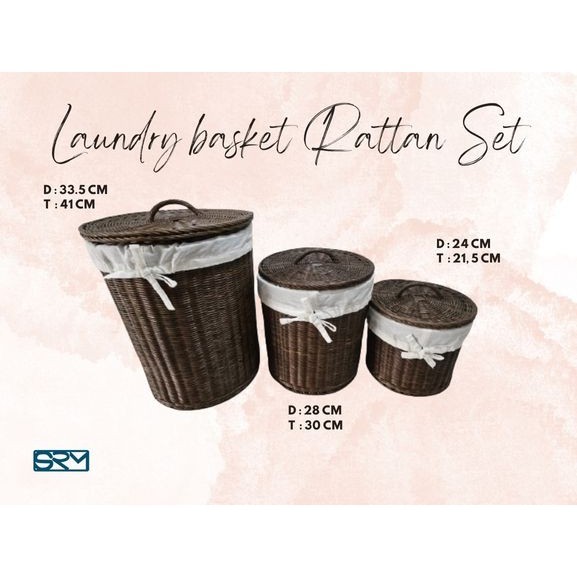 Keranjang Laundry Rotan set / Keranjang Serbaguna Rotan / keranjang baju kotor rotan  kualitas Ekspo
