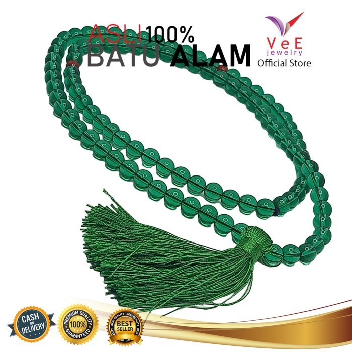 Tasbih 99 Butir Batu Giok China Asli 8Mm Hijau Tua Natural- Vee Kalung