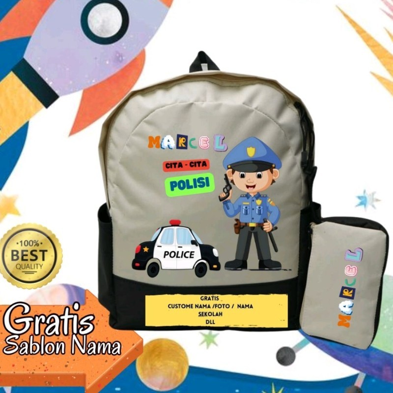 TAS ANAK SEKOLAH TK SD / TAS RANSEL SEKOLAH ANAK  CITA-CITA POLISI / TAS CITA-CITA POLISI / FREE NAM
