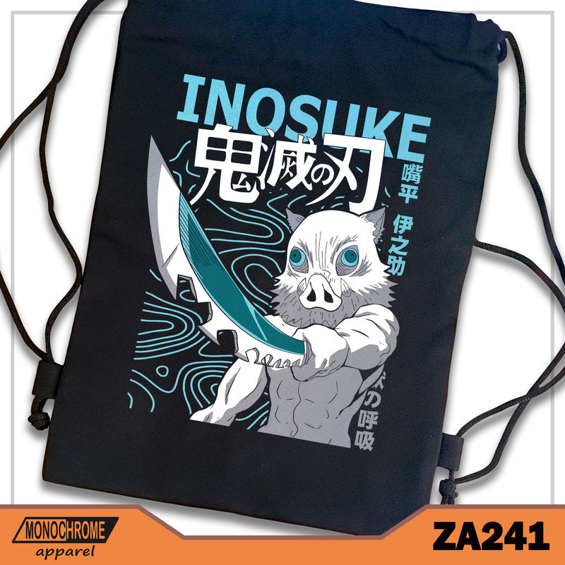 ZA241 Tas Serut String bag Kanvas Premium Anime Jepang Demon Slayer Kimetsu No Yaiba Inosuke