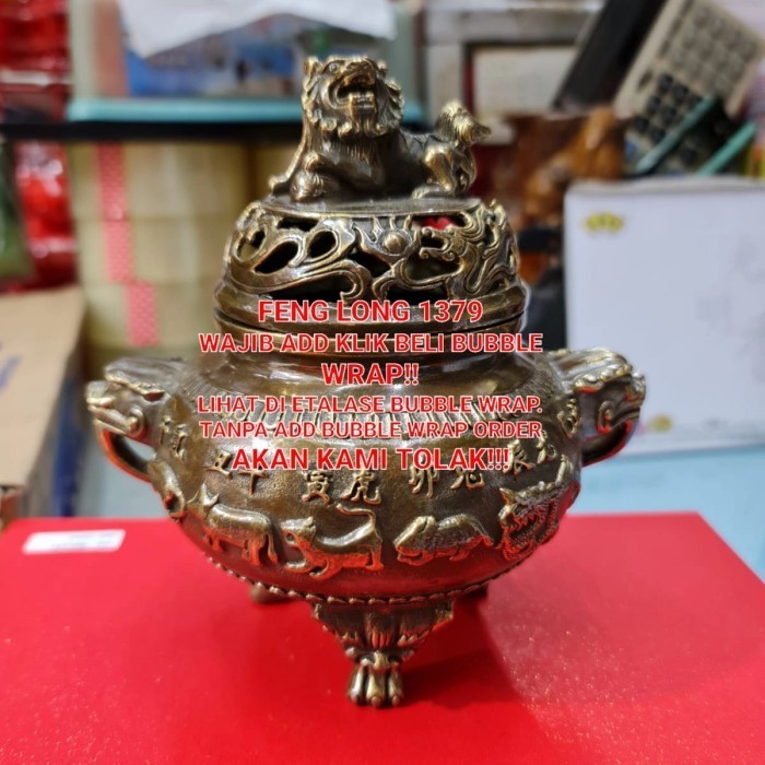 Hiolo Tempat Bakar Dupa Bubuk Krucut Yuan Bao Kuningan 12 Shio