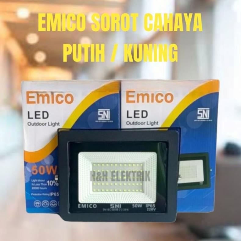 Emico Lampu Tembak / Lampu Sorot Led 50W 50 Watt Cahaya Putih Cahaya Kuning