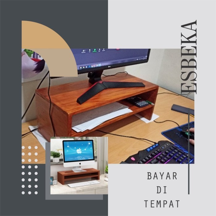 ALAS DUDUKAN PENINGGI MEJA MONITOR KAYU - LAPTOP WOOD PLATFORM STAND A