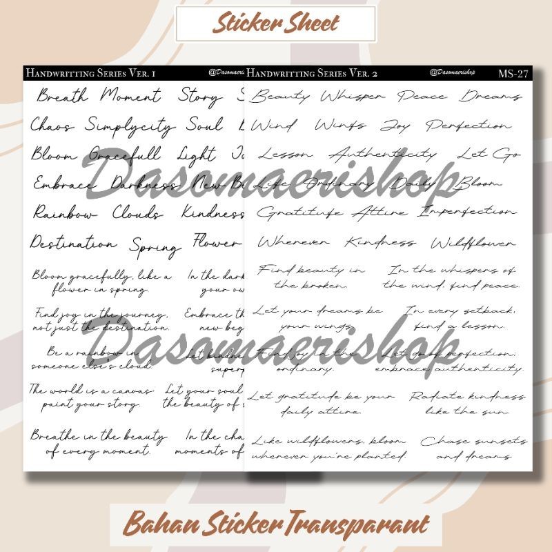

Handwritting Series Sticker Sheet For Journal / Scrapbook