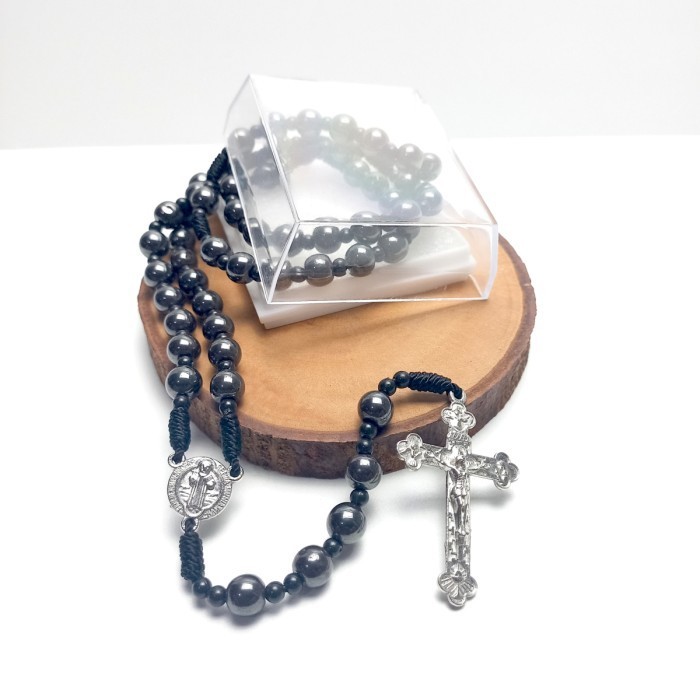 Mayu Rosario Batu Blustin Warna Hitam/Kalung Rosario