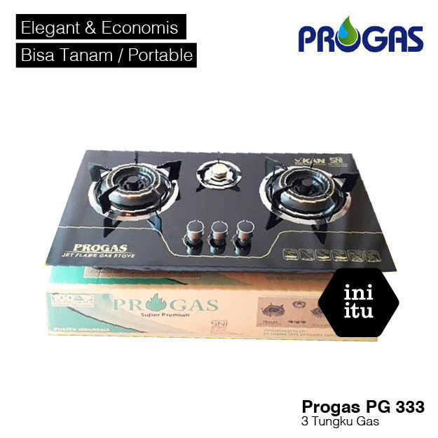 [ Progas ] Kompor Gas Kaca / Tanam Progas 3 Tungku - Full Burner