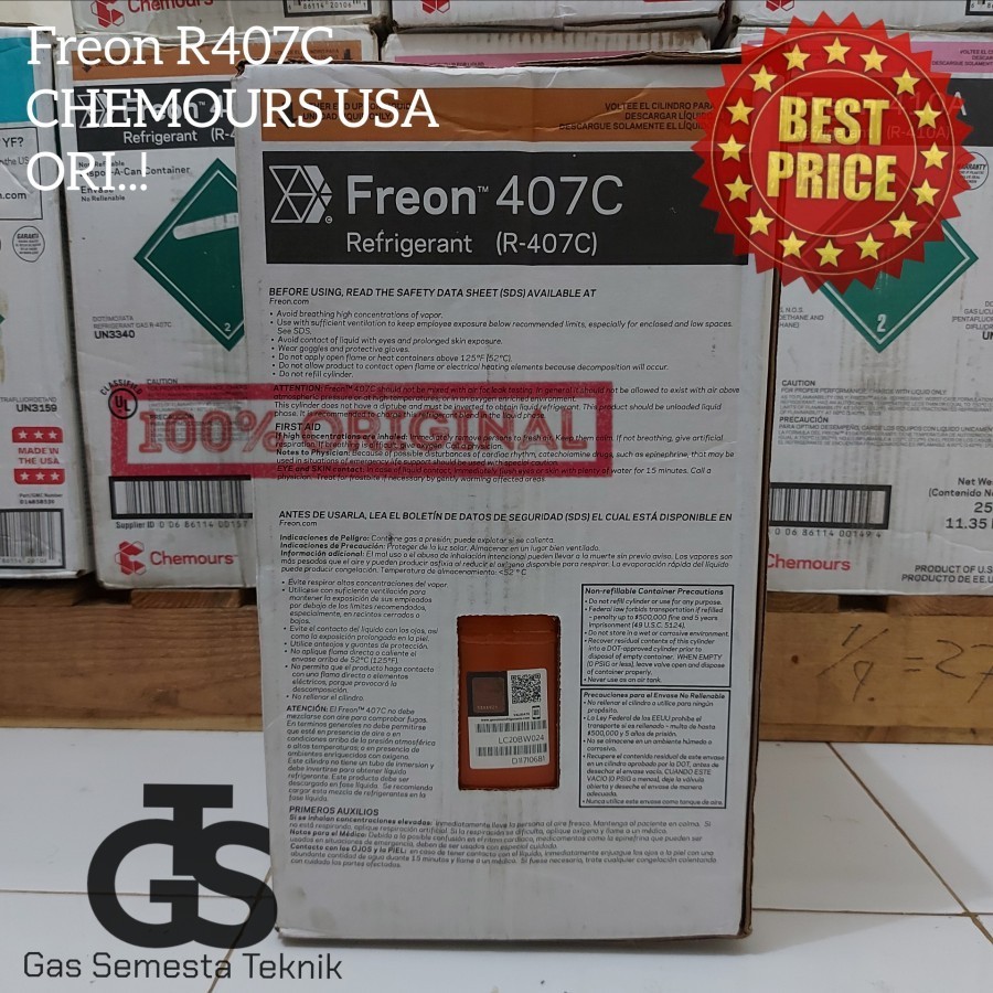 FREON R407C CHEMOURS USA ASLI | R407 | R 407 CHEMOURS USA ORI
